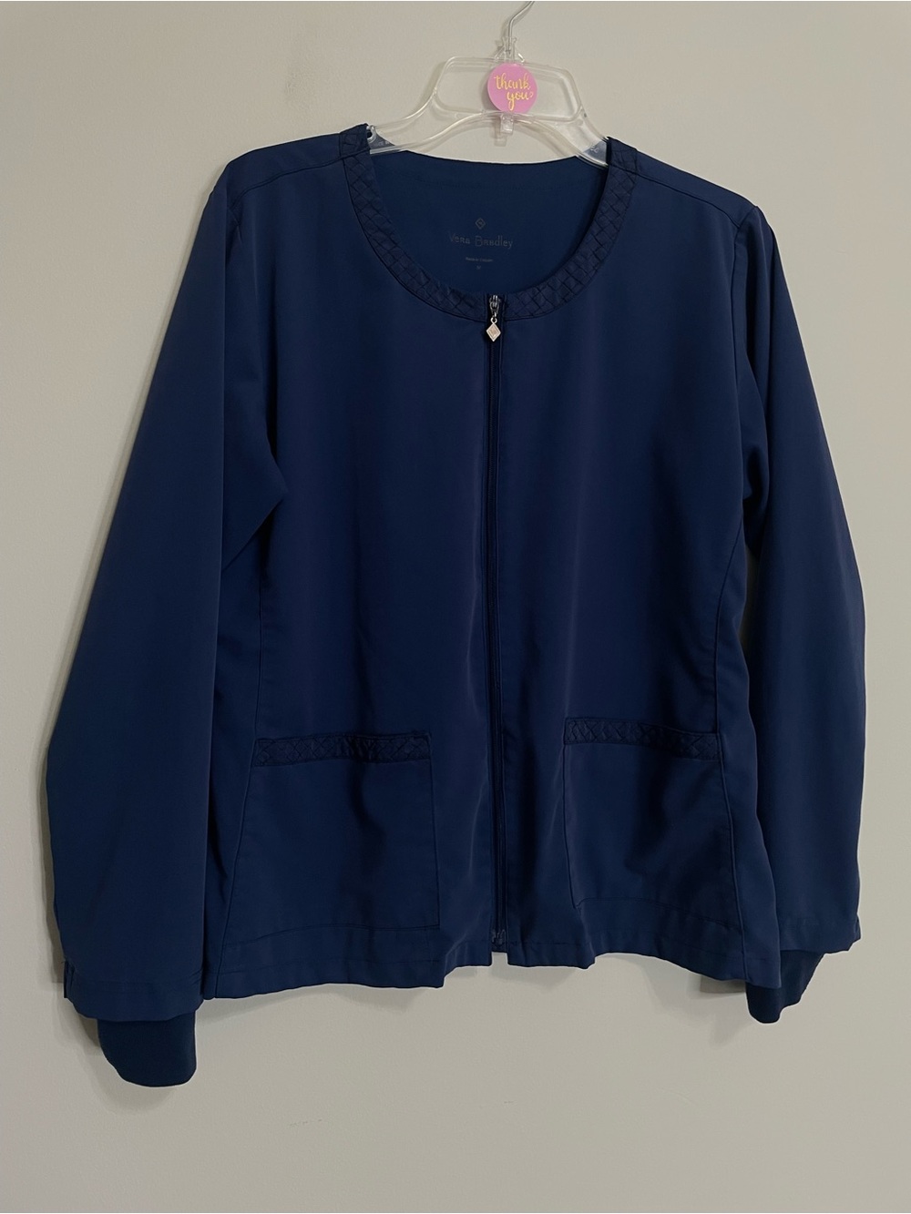 Vera Bradley Navy Zip-Front  With Charm Scrub  Jacket ~ Sz Medium  Medical